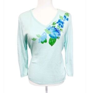 Gloria Vanderbilt Vintage Sweater Small Floral Lightweight Mint Green‎ VTG